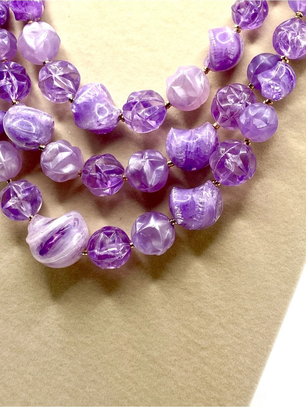 Stunning Vintage Signed W. Germany Lavender Multi-Strand Beaded Necklace